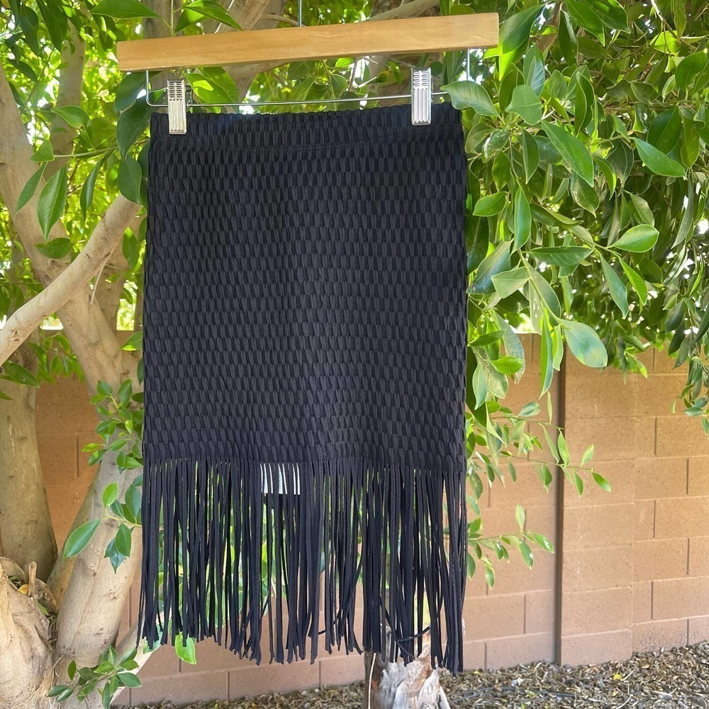 Sara Cristina New York Skirt Womens Small Black Fringe Caribe Boho Western Fall
